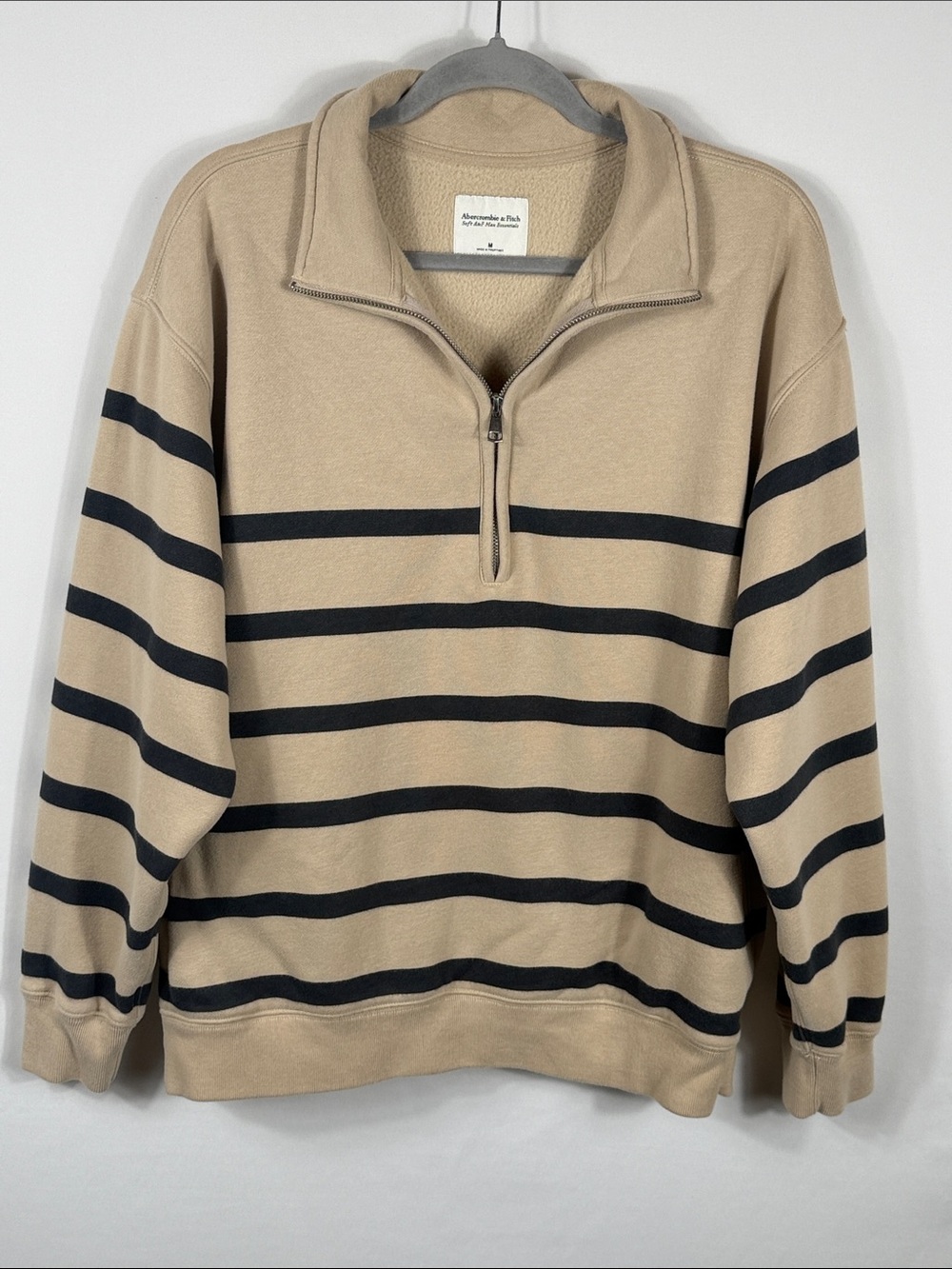 Abercrombie & Fitch Tan Half-Zip Sweater with Black Stripes. Womens Size M